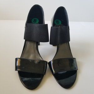 Adrienne Vittadini Black Patent Leather Block Heel, Sandals